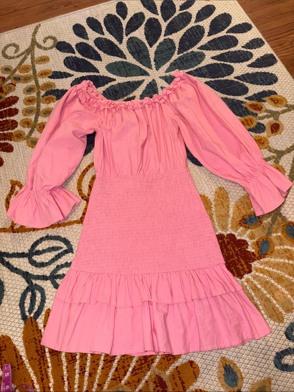 Petal & Pup Pink Off-Shoulder Smocked Tiered Dress size small